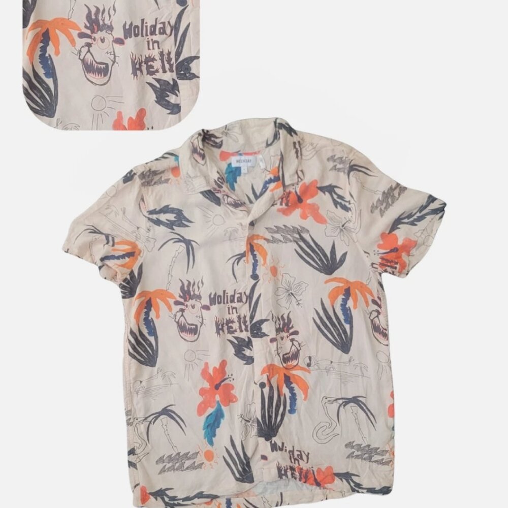 Men's Printed Button Up Collared Shirt Sz S Weekday